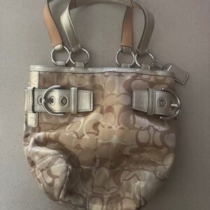 Coach-Gold Metallic Leather Tote Bag